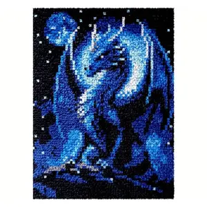 latch hook kits for adults, DIY Handmade Carpet Crochet Needlework Mat Knotted Cushion Tapestry, Blue dinosaur Theme Pattern Pre-Printed, Christmas Embroidery Kits Decoration Festival Gift 20.47in*14.96in 52cmx38cm