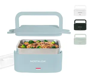 Nostalgia 32 oz. Portable Heated Lunch Box Stainless Steel Container Leak-Proof Easy to Clean Perfect for Soup Pasta Travel-Friendly Food Warmer