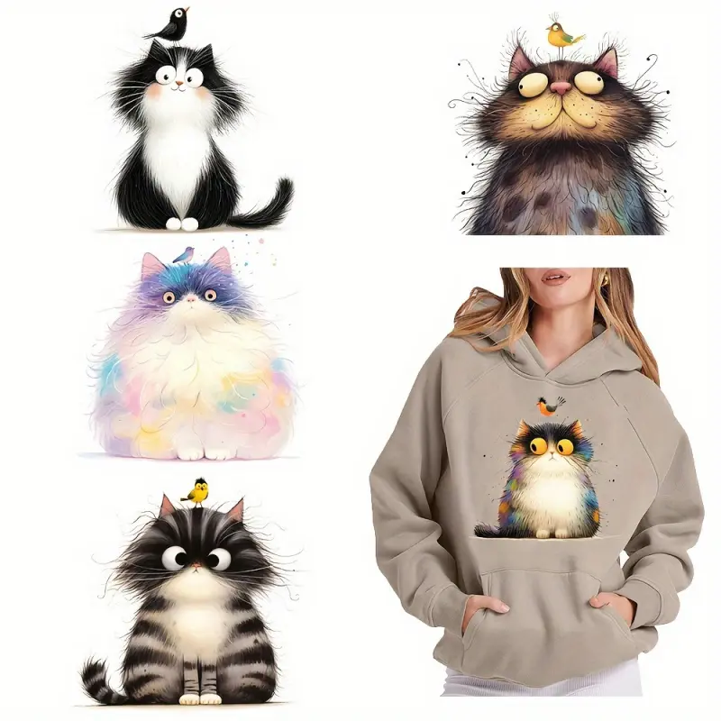 .6 Pack Cat Bird Heat Transfer Vinyl HTV Patches DIY Washable Iron on Stickers for T Shirts Masks Pants Backpacks