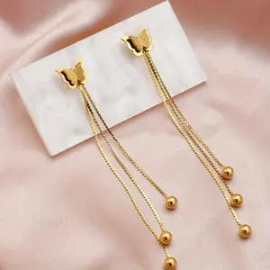 A pair of butterfly tassel earrings, fashionable and classic, with a vintage and cute style, electroplated, unglazed, suitable for all seasons, perfect for everyday and vacation wear
