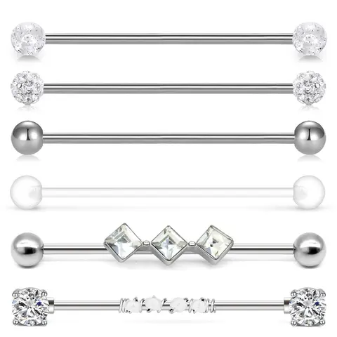 Fashion Artificial Zircon Decorated Earrings (6pcs), Stainless Steel Earring for Women & Girls, Party Fashion Piercing Industrial Bar Earrings for Party, Daily Clothing Decor, Stylish Jewelry, Sparkling Zircon Inlay, Piercings Jewelry, Body Jewelry