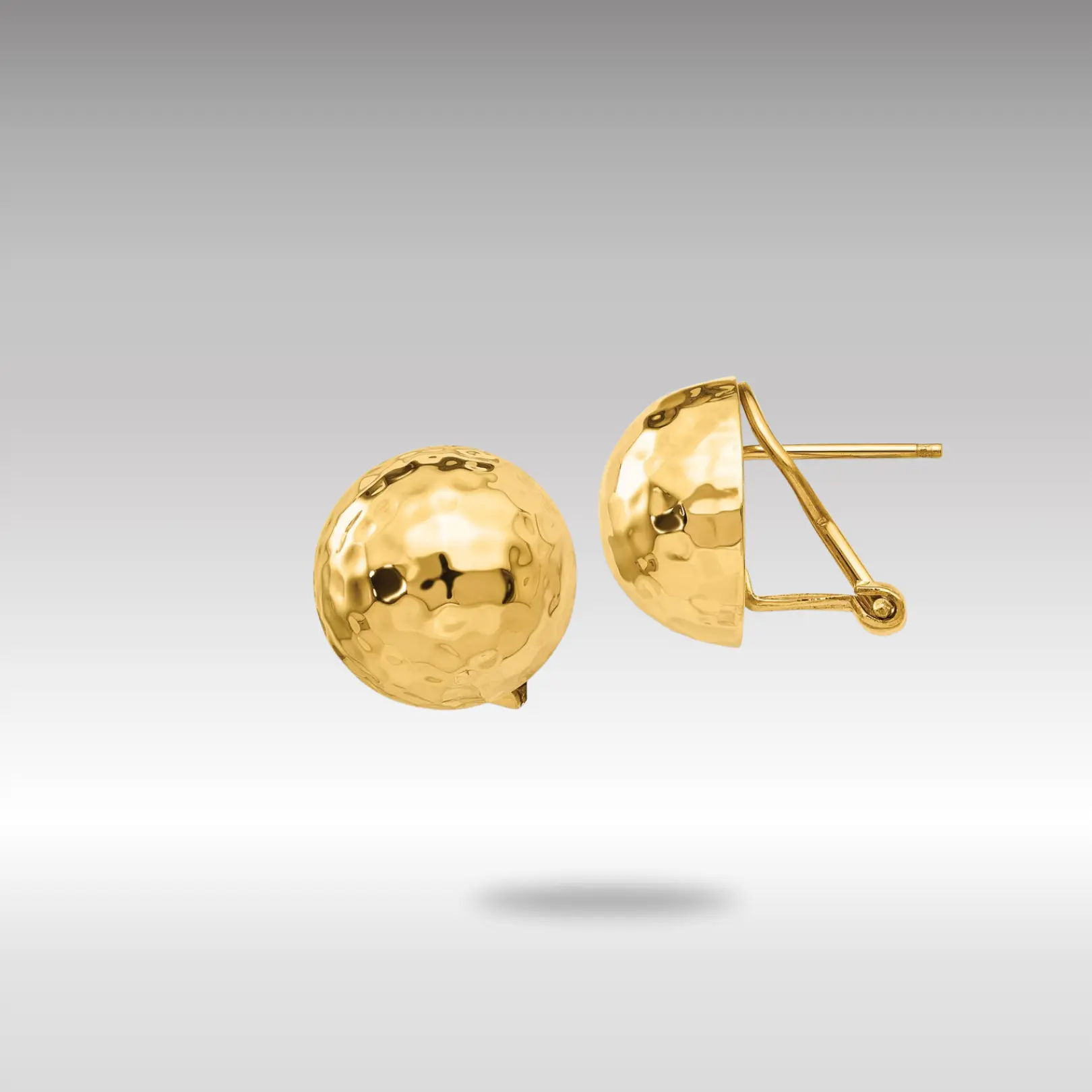 14K Gold Hammered Omega Back Post Earrings - Model TF204