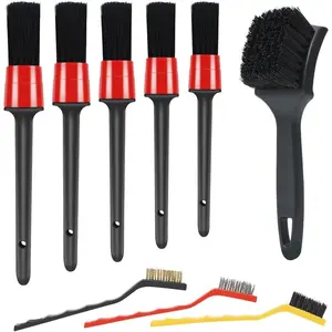 9 count Detailing Brush Set,Interior Cleaning Brush,Steel Wire & Tire Brush Automotive Cleaning Brush Kit,for Cleaning Engine,  Exterior Surface, Carpet, , SUV, RV,