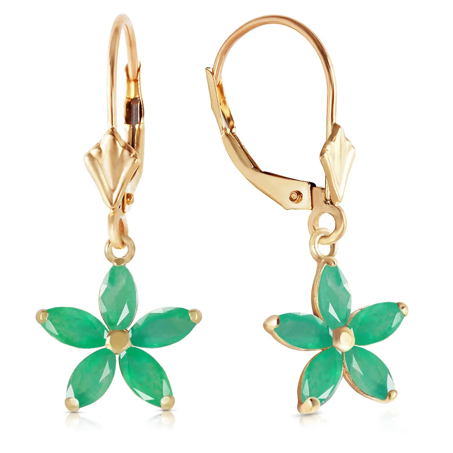 2.8 Carat 14k Solid Gold Leverback Earrings Natural Emerald