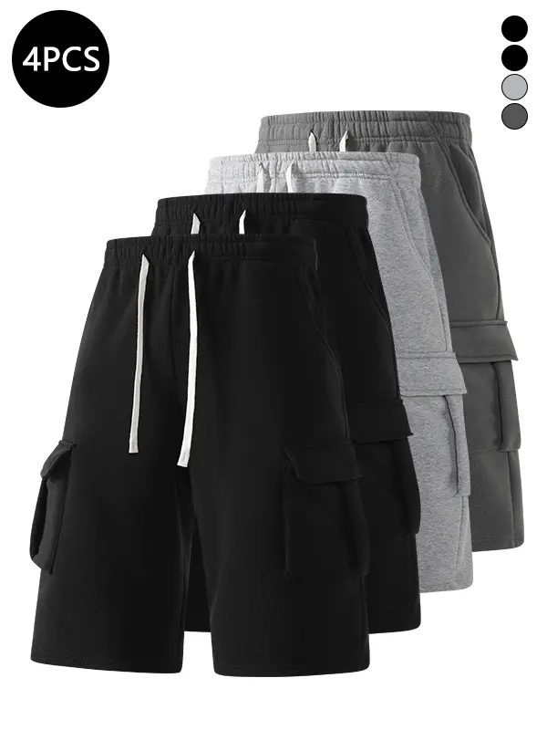 4-Pack Men’s 7/8 Cargo Shorts for Summer — Loose Straight Athletic Shorts with Multiple Pockets, Casual Versatile Workwear Style