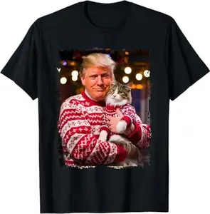 Funny Trump Christmas Sweater for Cat Lovers Xmas Pajamas T-Shirt