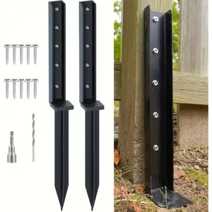 CKLT 2pcs One-Piece Fence Repair, Heavy Duty 32in Metal Post Anchors, Sturdy Wooden Stakes, Black