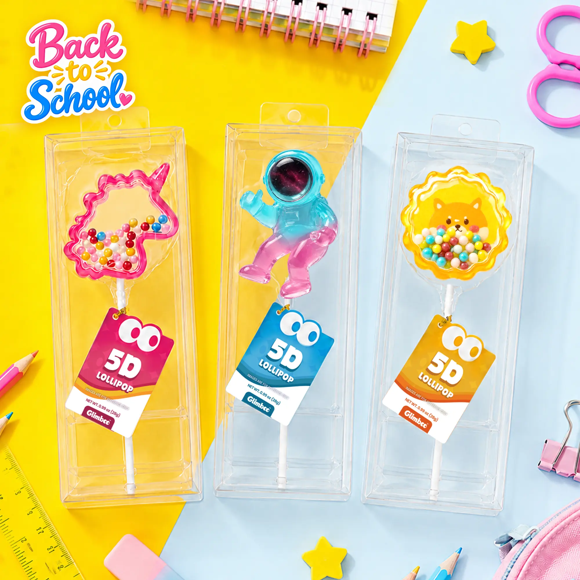 Glimboo 5D Shaker Lollipops, Individually Boxed, Fun Shake-and-Rattle Candy with Hidden Sprinkles, Party Favors, Gift Idea, Backtoschool