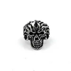 Flaming Skull Stainless Steel Gothic Biker Ring Jewelry Non-Tarnish Non-Rust Unique Design for Fashion Enthusiasts