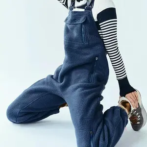 Cozy Fleece Sherpa Overalls - Winter-Ready Sleeveless Jumpsuit for Mountain Climbing and Outdoor Adventures