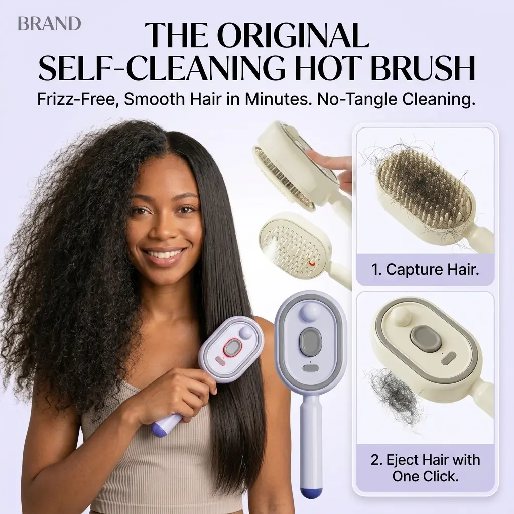 Electric Hair Brush - Nano Mist, Red Light Therapy, Self-Cleaning Detangling Scalp Massager for Haircare Styling Define Edge Curl Brush