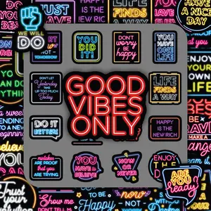 50PCS Glow Motivational Stickers - Neon Positive Quotes for Laptop, Water Bottle & Bullet Journal Decor, Decoration, Social Media Decal Sticker Packs