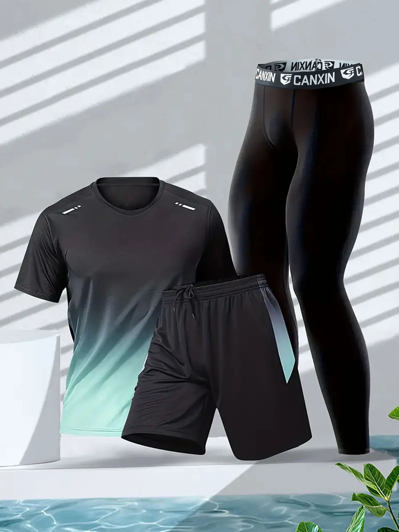 Men's Sporty Tee Set, Short Sleeve + Shorts + Leggings, Quick-Dry Breathable Fabric, Activewear Fitness, Ideal for Running Cycling Hiking Gym Boxing Training, Fitness Training Clothes, Sportswear Set