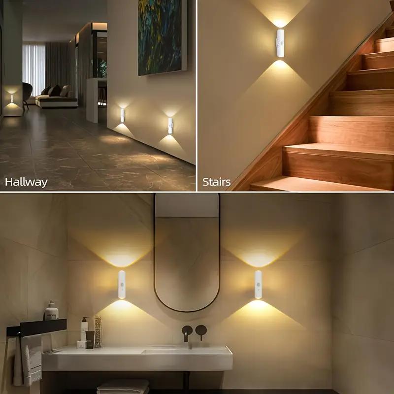 【3Pcs Wall-Mounted Cat Eye Sensor LED Light】3-Color USB Charging Light, Motion Sensor Auto On/Off, Night Light for Bedroom, Stairs, Hallways, Living Rooms, Easy Installation - Modern Design, Suitable for Kitchens, Wardrobes, And Bedside Areas