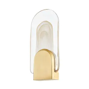 Modern Morganite Sconce with Clear Cast Glass and Unique Gold Leaf Bracket - LED Warm Glow