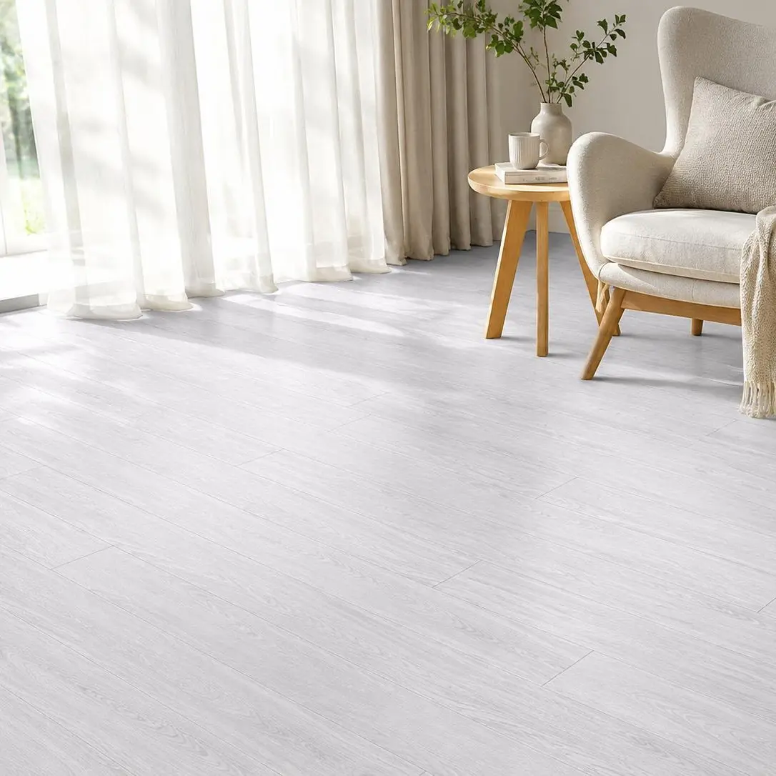 Whitewashed Oak Peel-and-Stick LVP Flooring Single Roll, Self-Adhesive Plank for Indoor Use, Kitchens, Walls & Cabinets, 17.7x118in (14.5 sq ft)