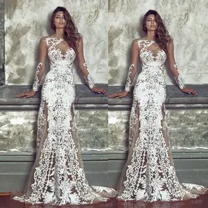 2025 Autumn New European and American Women's Long Sleeve Sheer Mesh Embroidered Wedding Dress New Style