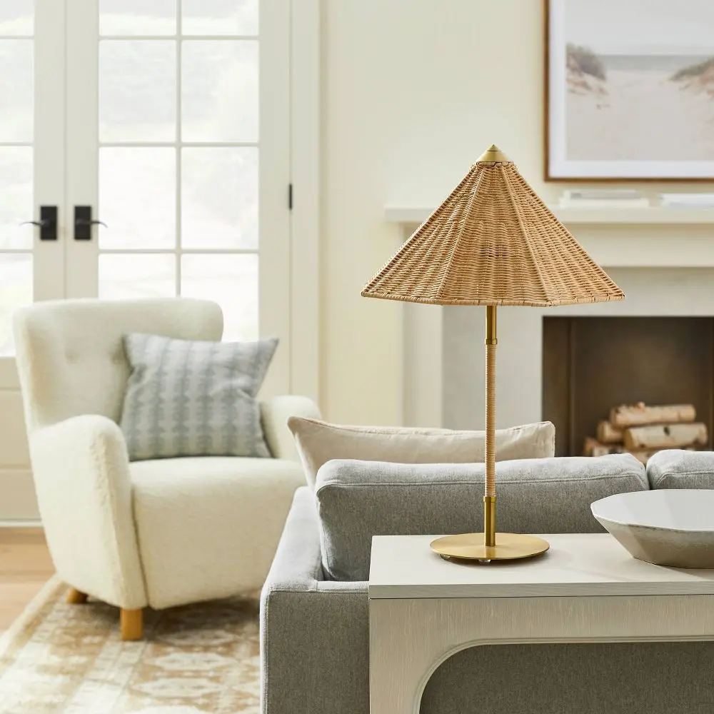 Brass and Tapered Rattan Shade Table Lamp - Threshold designed with Studio McGee