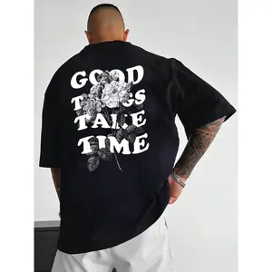 Men's floral and letter-printed shoulder-length T-shirt, casual soft and comfortable regular half-sleeved crew neck T-shirt, summer fashion men's daily wear top