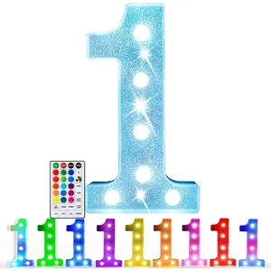 Colorful Marquee Numbers with Remote, RGB Light Up Numbers, Glitter LED Lighted Number Lights Battery Powered, Christmas Birthday Gift Home Bedroom Wedding Shiny Decoration, Number 1