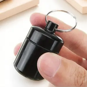Mini Aluminum Pill Box Keychain Portable Durable Screw Cap Seal Small Item Storage Travel Outdoor Essential Pill Container Keyring Pouch Decor Moistureproof Safe Compact Organizer