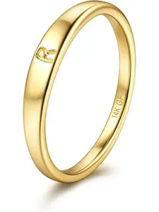Gold Filled Initial Rings for Women 14K Gold Signet Rings Dainty Gold Ring Tarnish Free Simple Gold Vermeil Ring Non Tarnish Stackable Knuckle Rings Gold Filled Jewelry Waterproof Size 8
