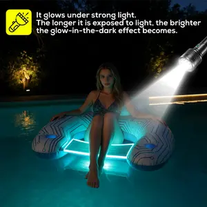 #PoolFloat #SummerEssentials chair Sum Cyberpunk Glow in the Dark Pool Floats (2 Pack). Luminous Water Hammock Lounger with Cup Holders. Glows under light for night parties. Ergonomic mesh seat & headrest. floater Durable PVC material.  beach  lake.
