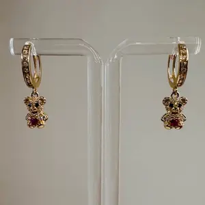 Oroconda Jewelry 14k Gold Teddy Bear Earrings with Zirconia Small Hoops for Adults & Children Elegant Fashion Accessory