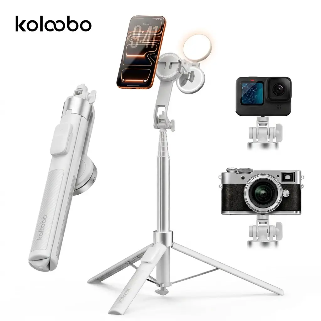 Koloobo Double-Sided Magnetic Tripod with Clamp Head 68.89" Selfie Stick Tripod, Mobile Photography Accessories for iPhone&Android Phones, Compatible with Smart Devices, Long Reach, Cellphone Selfie Accessory, Holder Compact
