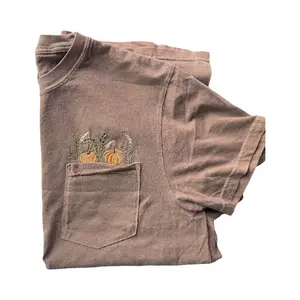 Embroidered Pumpkin Harvest Pullover Pocket Shirt, Embroidery, Fall clothing, Harvest Shirt, Halloween, Custom Shirt, Pumpkin Embroidery, Menswear Sweater