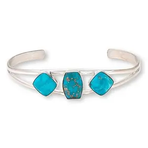 Mine Finds by Jay King Kingman Turquoise Sterling Silver Three-Stone Cuff Bracelet