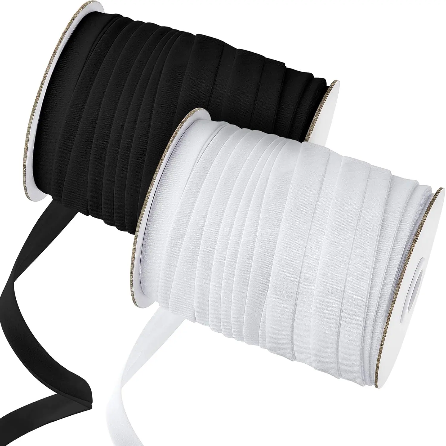 2 Rolls Double Fold Bias Tape Bias, 1/2 Inch x 100 Yards Binding Tape DIY Garment Accessories for Sewing, Hemming, Seaming, Piping, Quilting (Black, White)