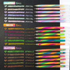 6 Pcs/set Tri-Color Rainbow Spiral Pens, Gradient Glitter Fluorescent Effects, Ideal for Student DIY Notebooks, Creative Drawing, Highlighting