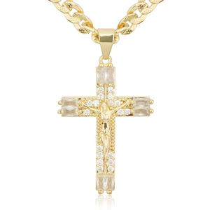 MEIITRUE Cross Necklace Pendant with 14K Gold Cuban Chain, Stylish Men's Necklace Iced Out Hip Hop for Women Bling Rap Style Couple Jewelry