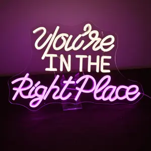 You're in The Right Place Neon Sign, USB Powered LED Illuminated Wall Hanging Neon Light, Decorative Light for Home, Shop, Coffee Shop, Game Room, Led Signs