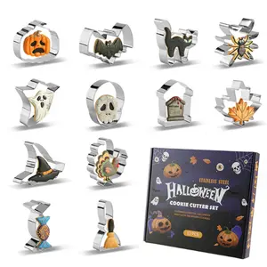 12pcs Halloween Cookie Cutter Set- Stainless Steel Baking Molds for Pumpkins, Ghosts, Witch Hats & More- Biscuit Decorating & DIY Baking Party, Gift for Baking Enthusiast, with Storage Box | Dishwasher&Oven Safe