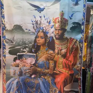 Tapiz de yemaya y shango 108" x 58" for Santos Decoration and Gifts Perfect for Fiestas and Adornments Featuring Vibrant Rainbow Dress Design
