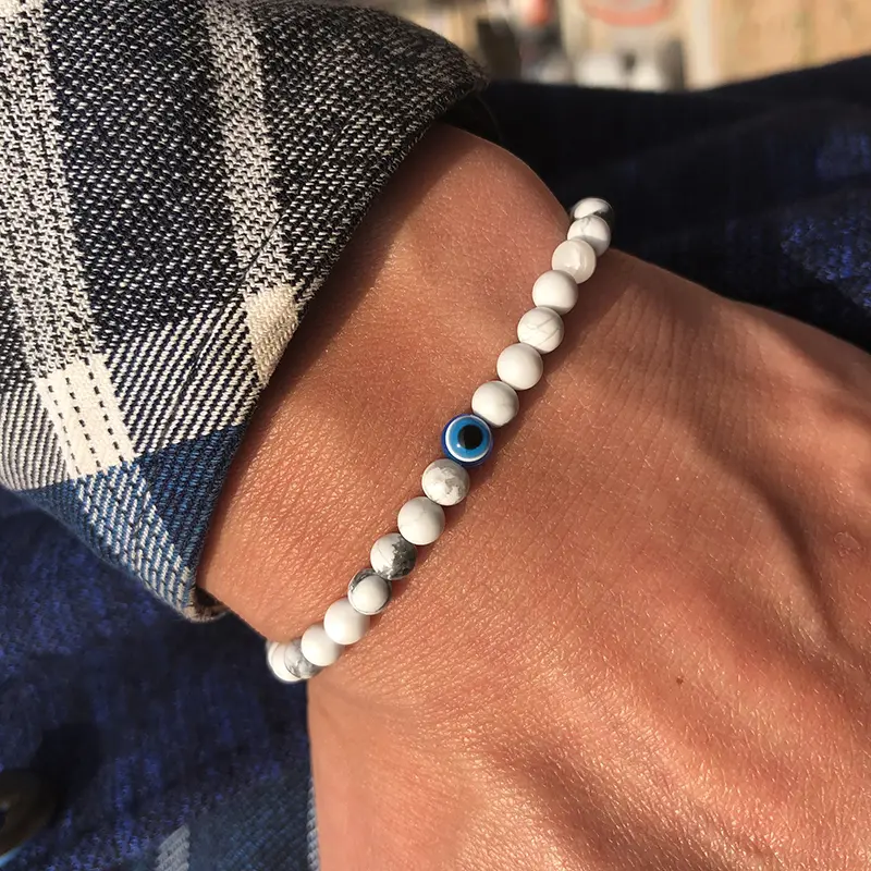 FASHION - Fashion 4mm Bracelet Natural Stone Beads Evil Eye Braslet Obsidian Hematite Elastic Braclet For Men Hand Jewelry Pulseras Homme