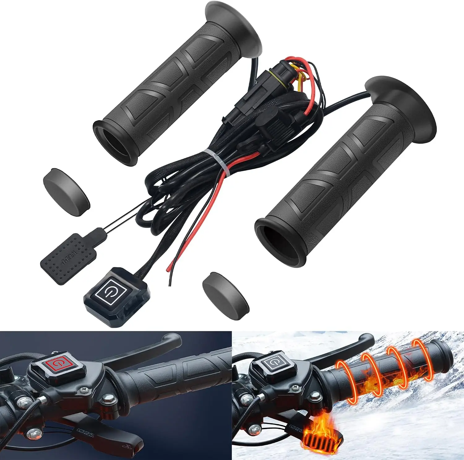 Heated Grips Thumb Warmer 12V ATV UTV 4 Wheeler 22mm 7/8in Handlebar 3-Level Electric Adjustable Intelligent Temperature Control Motorcycle Hand Warmer Kit One-piece Molding