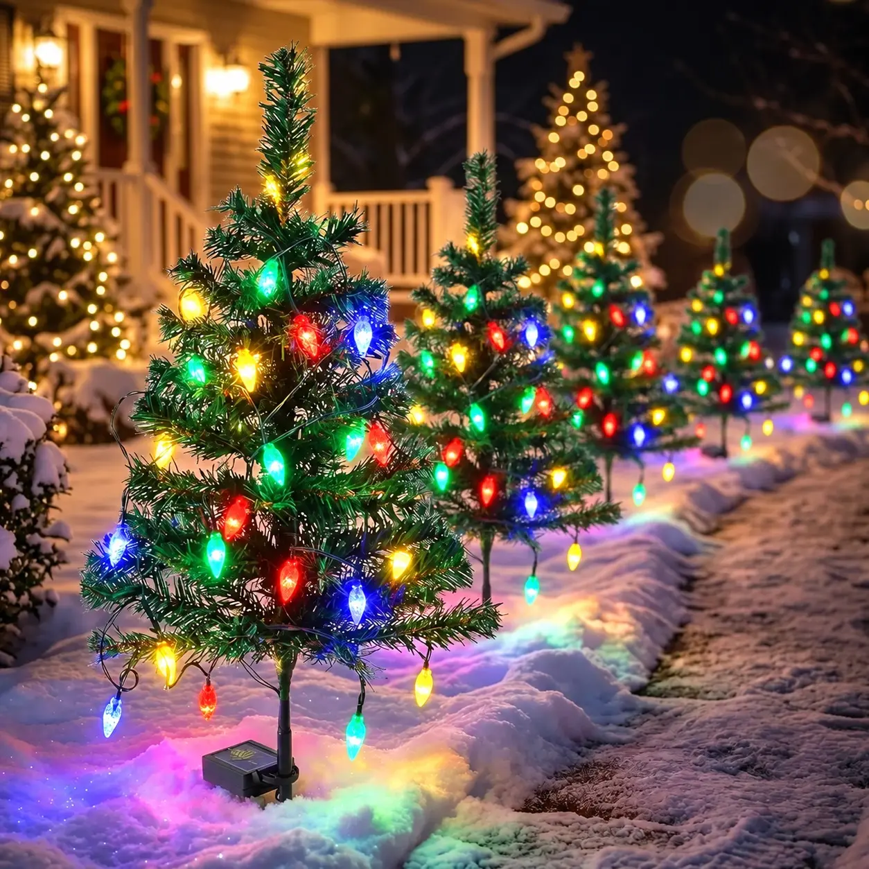 Upgraded 4pcs sets of 36.22Inch solar Christmas tree lights with 80 strawberry decorations colorful garden passage light, suitable for outdoor courtyards lawns holiday activities atmosphere Party Lights Outdoor Ornaments, featuring a waterproof design