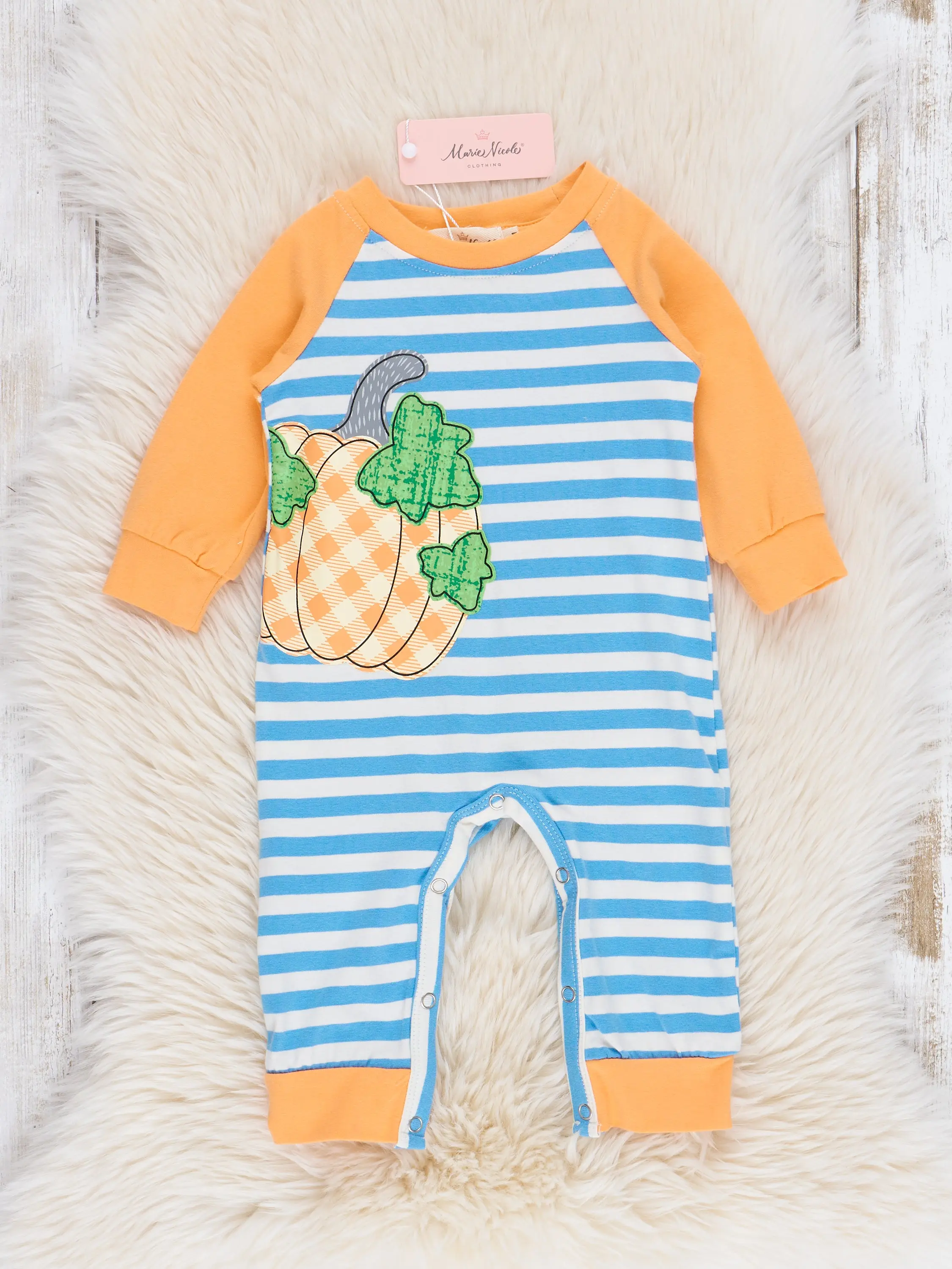 Cobalt Striped Gingham Pumpkin Romper