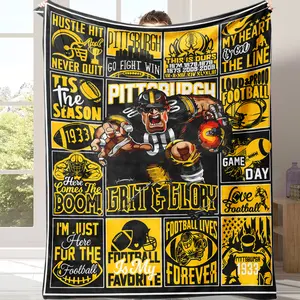 Countdown Sale! Vintage Pittsburgh Football Themed All-Season Flannel Throw Blanket Bed Sofa Throw, Super Soft Sports Fan Gift for Men and Women Cartoon Blanket Halloween and Christmas Gifts Suitable for use in offices, sofas, and travel settings, etc.