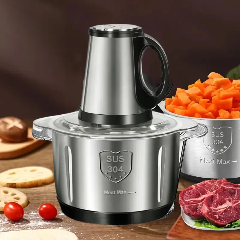 Electric Meat Grinder - Stainless Steel 2L or 3L Food Processor with 2 Blades & 8 Cups for Meats, Vegetables, Fruits, Nuts & Baby Food