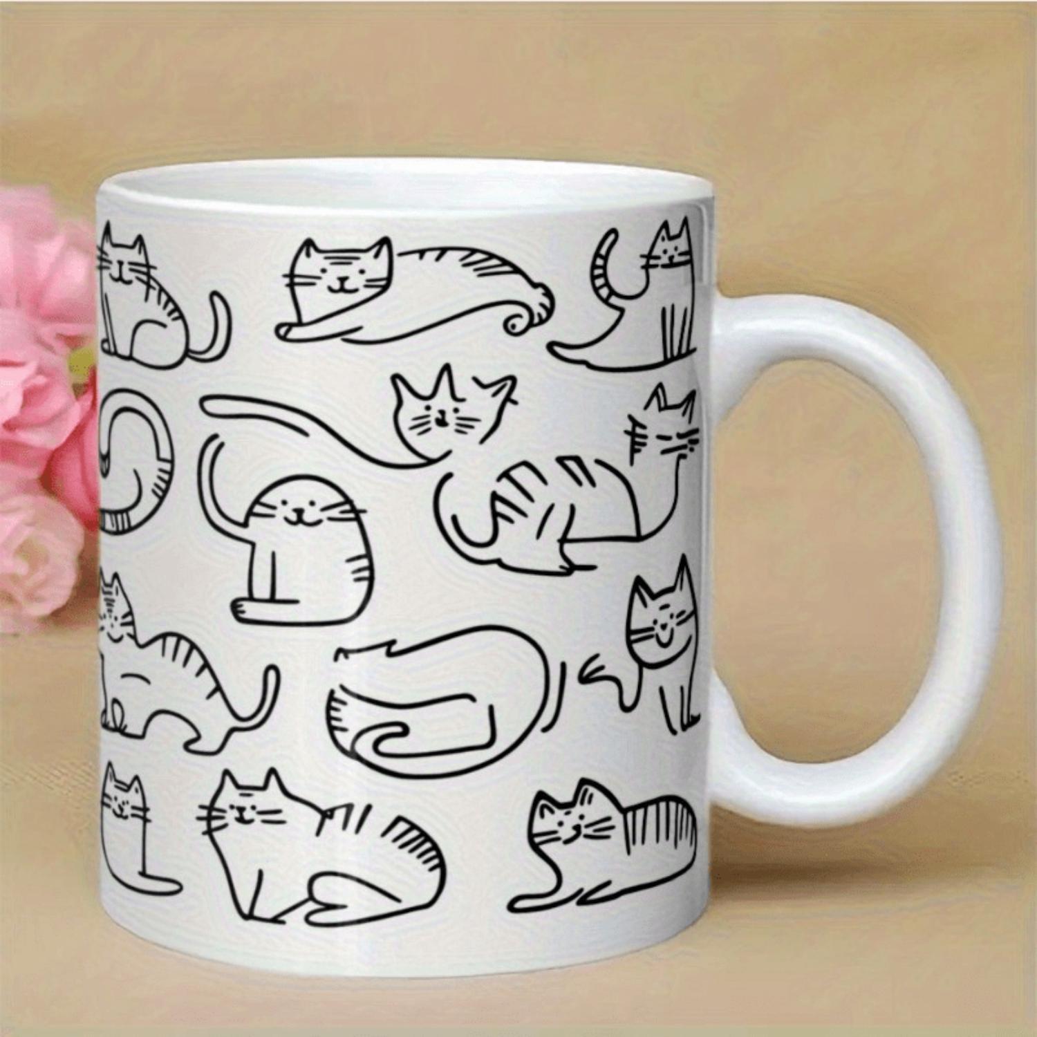 Charming Cat Mug Featuring Playful Black and White Patterns Perfect for Cat Enthusiasts Durable 11oz Ceramic Cup for Coffee Tea Hot Chocolate Home Office Dorm Comfy Gift