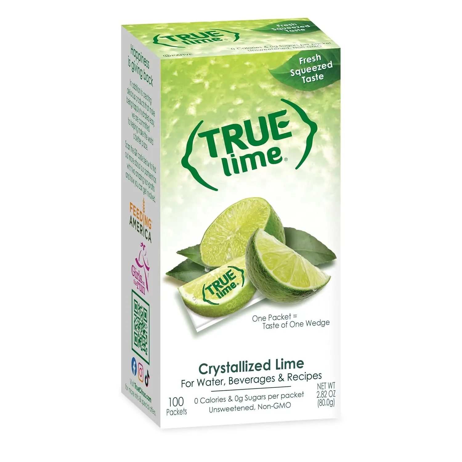 True Lime Sugar Free Drink Mix Packets, Water Enhancer, 100 ct | Fresh-squeezed taste, non-GMO, gluten free, zero calories, mix in water, iced tea, cocktails, recipes & seasonings