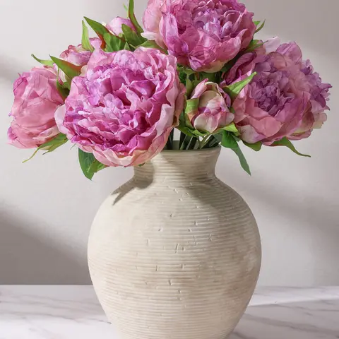 Ivydale Decorative Floral Ceramic Vase - 7.4 in Height, 6.3 in Width, Waterproof Farmhouse Rustic Vintage Pottery, French Country Living Room Decor Centerpiece, Birthday Gift for Table, Shelf, Office Desk