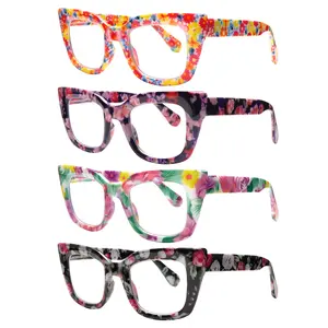 4-Pair Anti-Blue Light Reading Glasses with Fashionable Printed Patterns Large-Size Lightweight Frames, Designed for Women Premium Anti-Blue Light Lenses Spring Hinge Design for Comfort and Durability Stylish Accessories, Perfect as Holiday Gifts