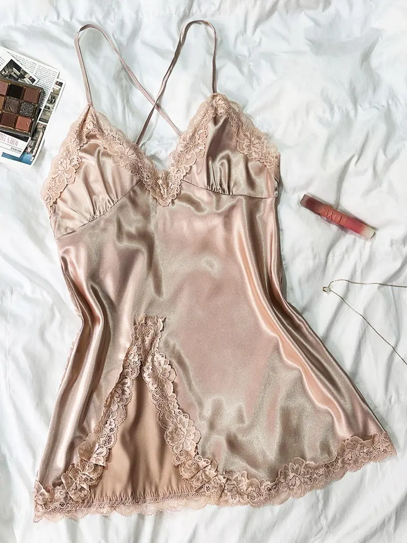 chinese dress ladies JERYS Women's One-Piece Pajamas Nightgown Contrast Lace Satin Cami Night  Dress Dress Pajamas (Color : Burgundy, Size : Large) : Amazon.com.au:  Clothing, Shoes & Accessories
