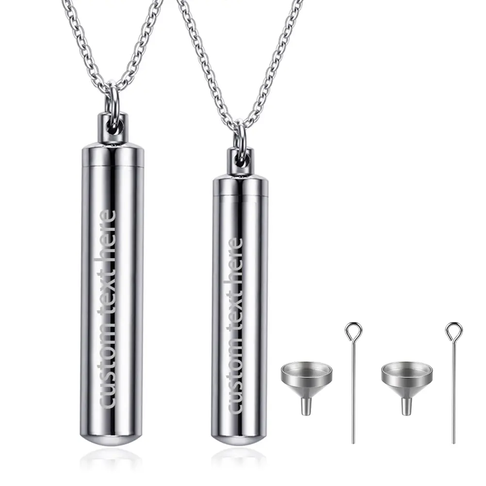 OIDEA Couple Necklaces Set, His and Hers Matching Stainless Steel Cylinder Pendants, Openable Keepsake Locket for Anniversary or Wedding Gift