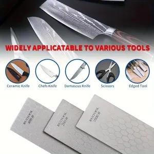 Diamond Sharpening Stone, 200/400/1000 Grit Whetstone, Coarse & Fine Dry & Wet Grinding Lapping Plate with Non-slip Base, Knife Sharpener for Pocket Knives Scissors